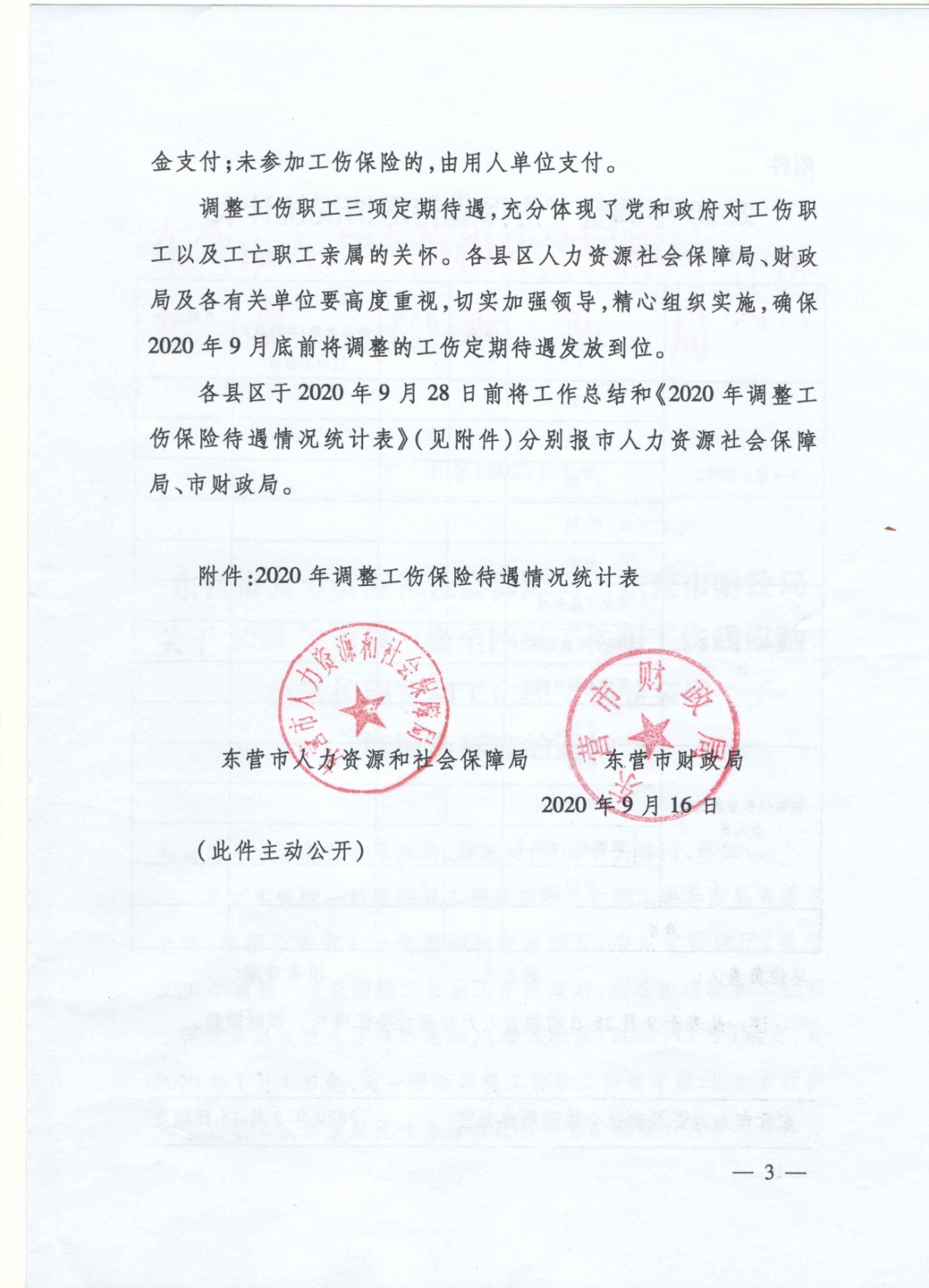 东营市人社局关于2020年调整一级至四级工伤职工伤残津贴、生活护理费和工亡职工供养亲属抚恤金标准的通知